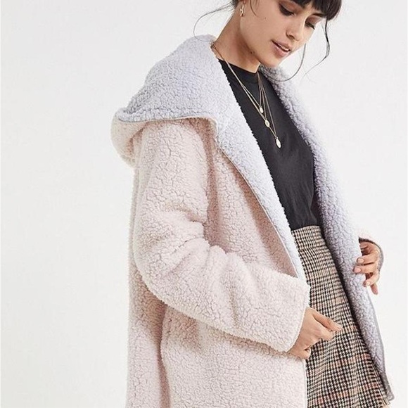 Urban Outfitters Jackets & Blazers - Urban Outfitters Fuzzy Teddy Bear Jacket Pink/Gray M/L